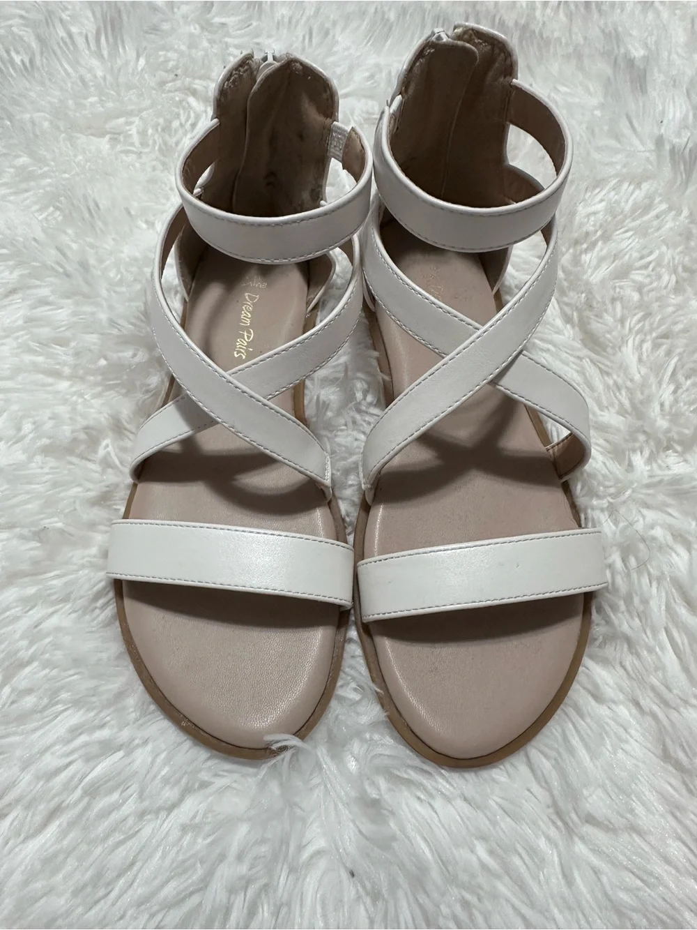 Used Dream Pairs White Crisscross Ankle Strap Sandals Size 4